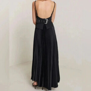 ALC Black Buckle Gwen Pleated Midi Dress